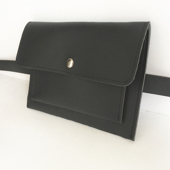 Black Waist Bag Fanny Pack Faux Leather Bag - Picture 2 of 8